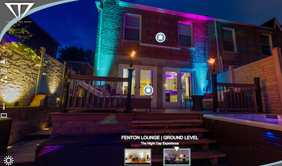 Night shot of exterior of property showing virtual control buttons