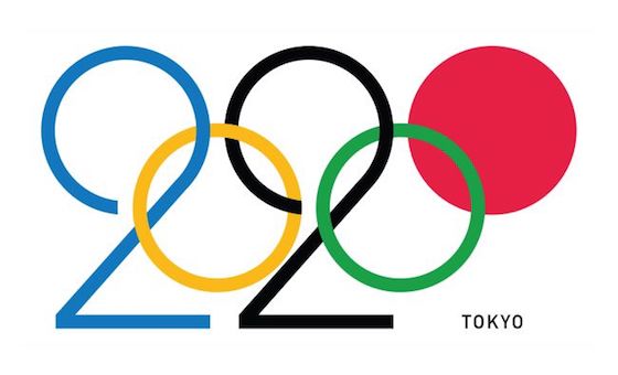 Olympics logo. The number 2020 forms the 5 circles; the last is the solid red of the rising sun
